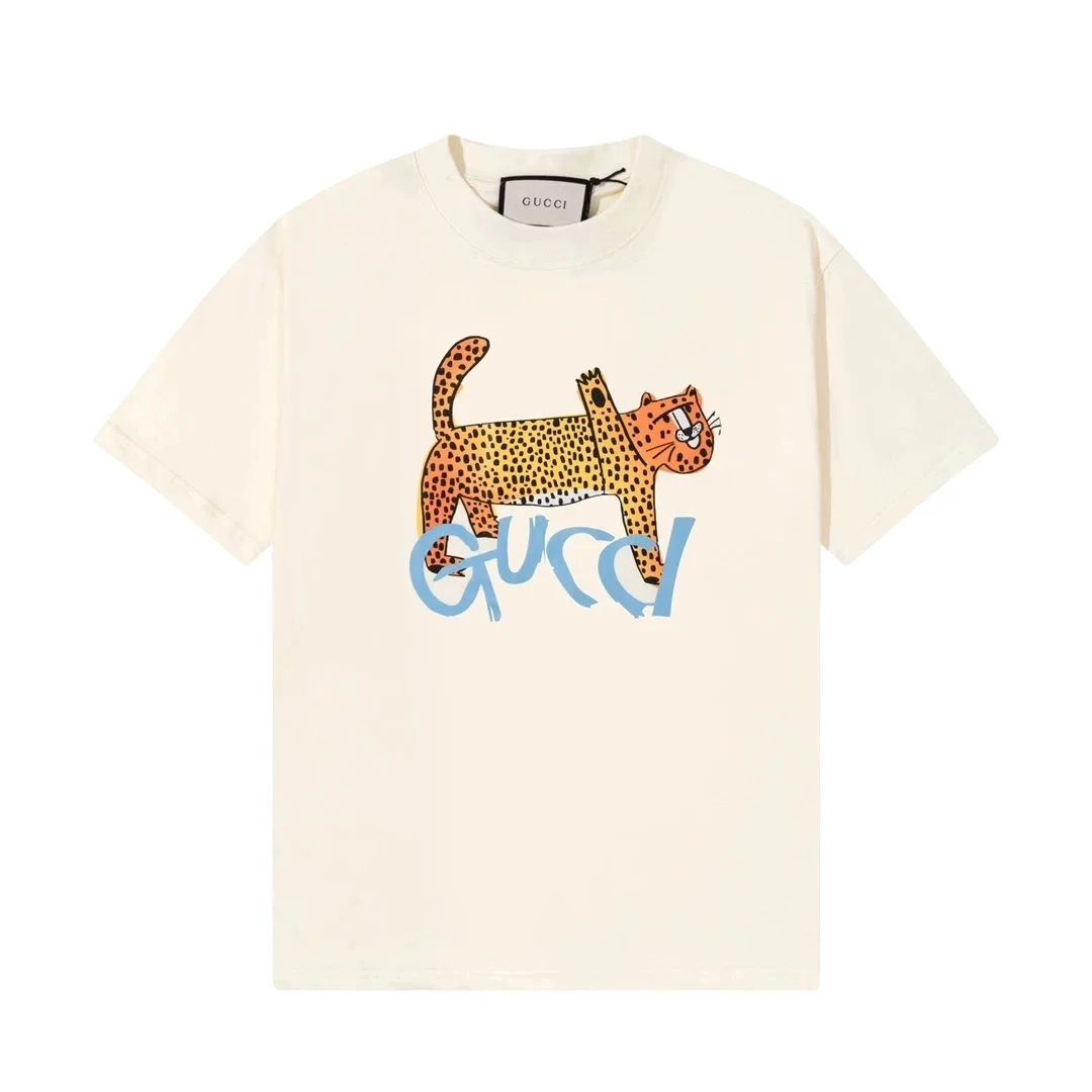 Gucci Leopard Print Cat Graphic T-Shirt Off-White