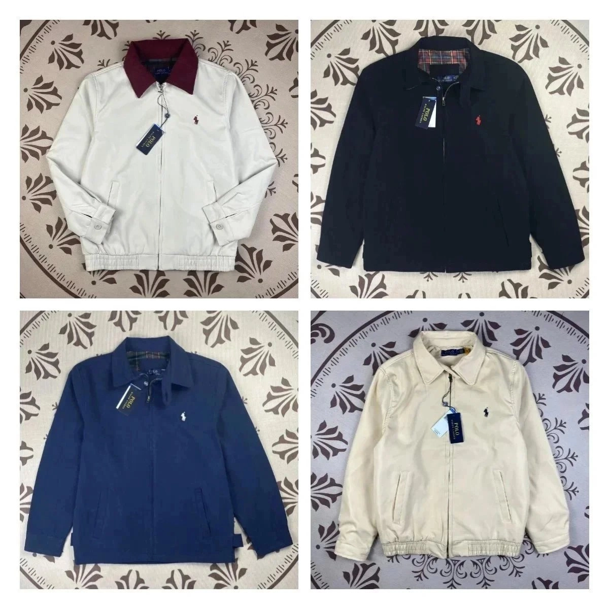 Polo Ralph Lauren Classic Cotton Twill Jacket - White with Burgundy Collar