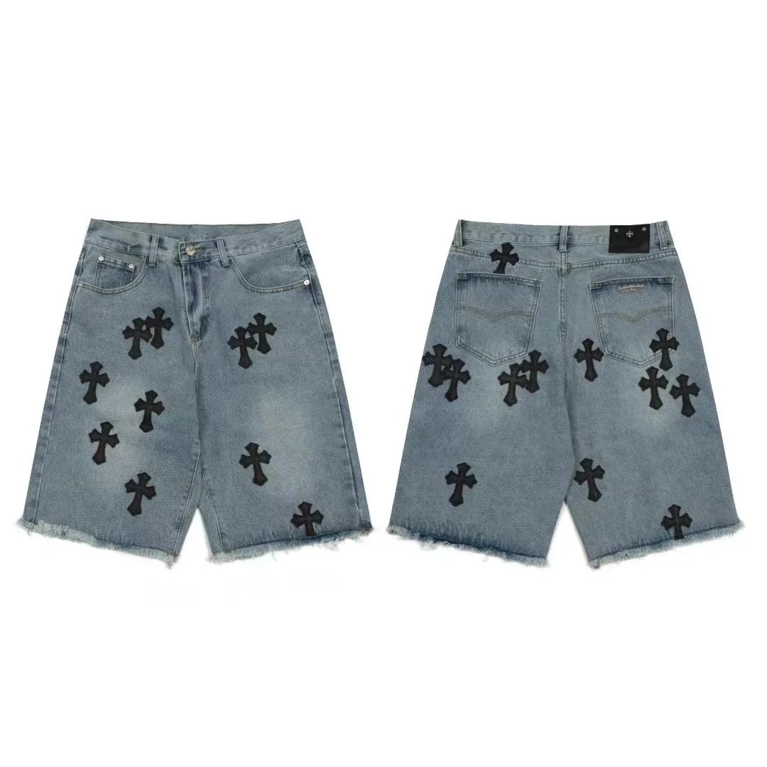 Chrome Hearts Cross-Embroidered Denim Shorts - Light Wash