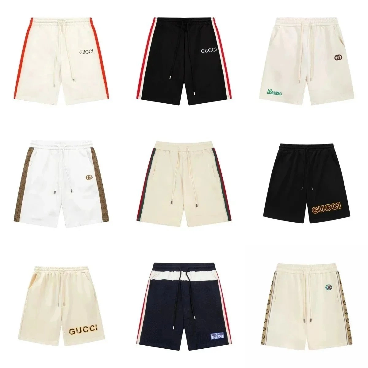 Gucci Web-Striped Cotton Shorts - Beige with Red Green Trim