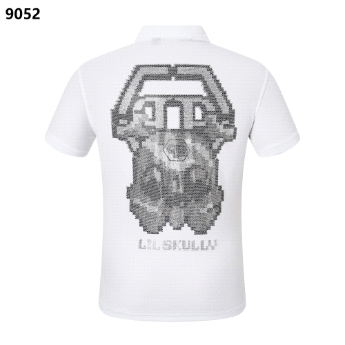 LIL SKULLY Pixelated Skull Graphic Polo Shirt White