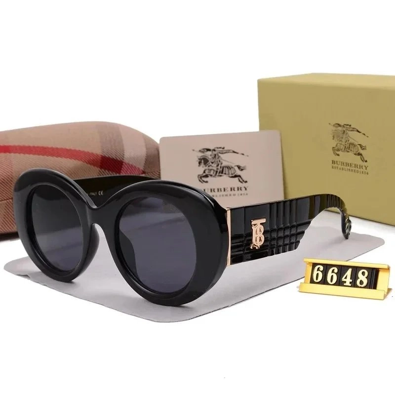 Burberry Oversized Round Sunglasses Black with Gold TB Logo
