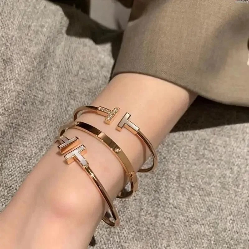 Tiffany T Square Bracelet Rose Gold with White Enamel
