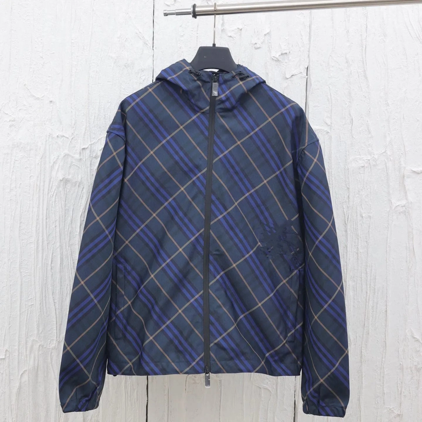 Burberry Blue Diagonal Check Hooded Windbreaker Jacket