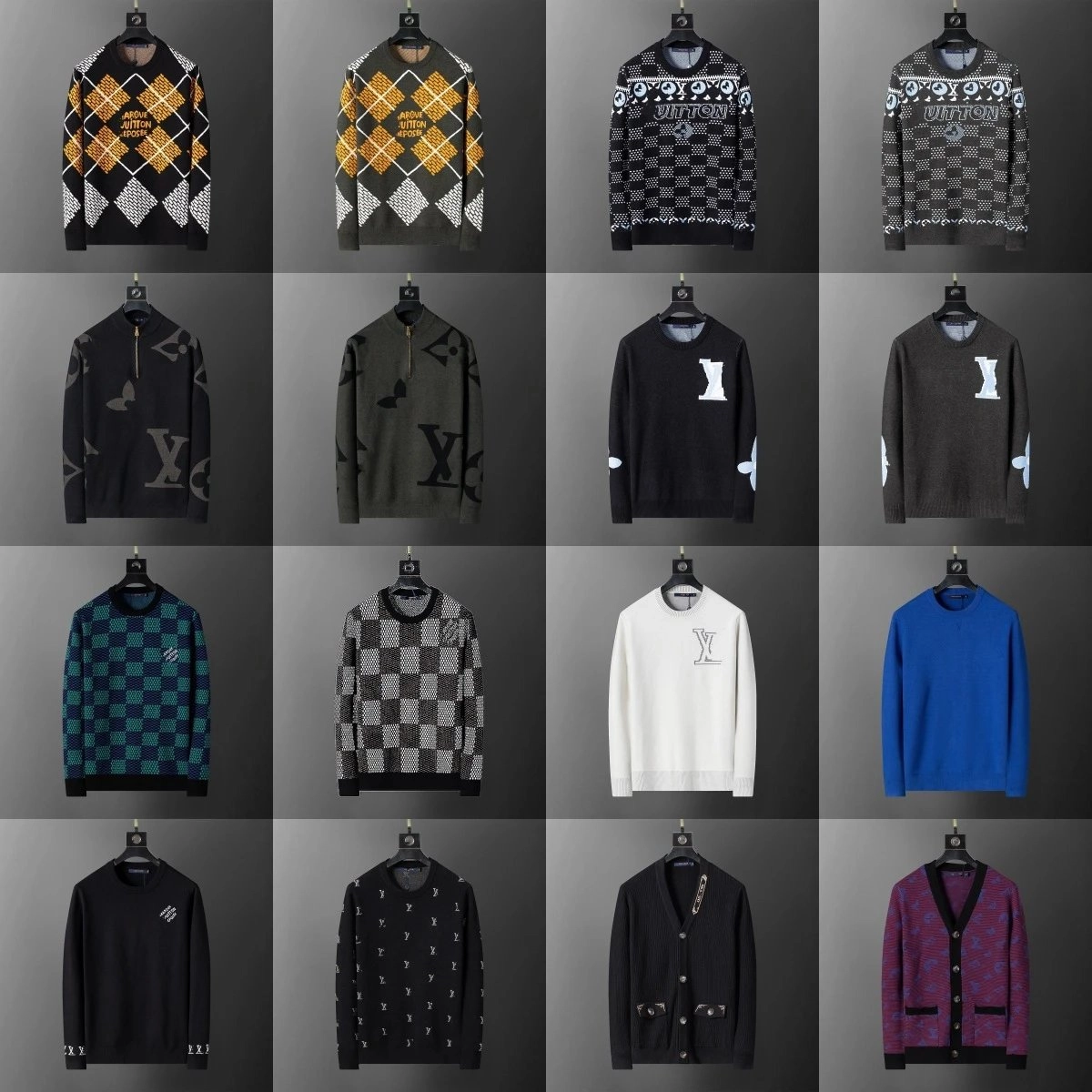 Louis Vuitton Argyle Diamond Knit Sweater Black-Gold-White
