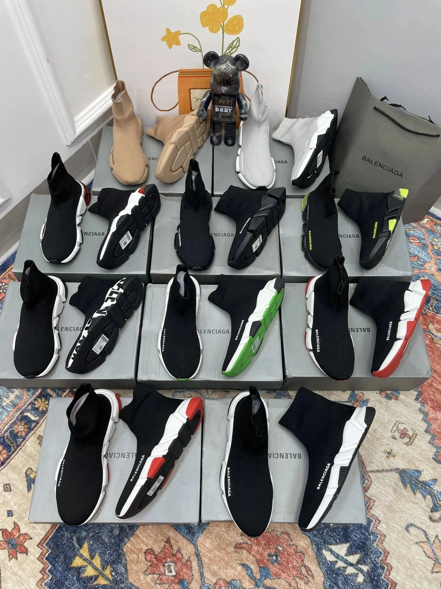 Balenciaga Speed Trainer Sock Sneakers Black White Red