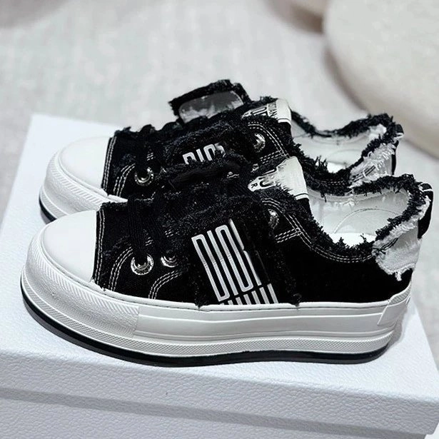 Dior B23 Distressed Black Canvas Sneakers with White Sole