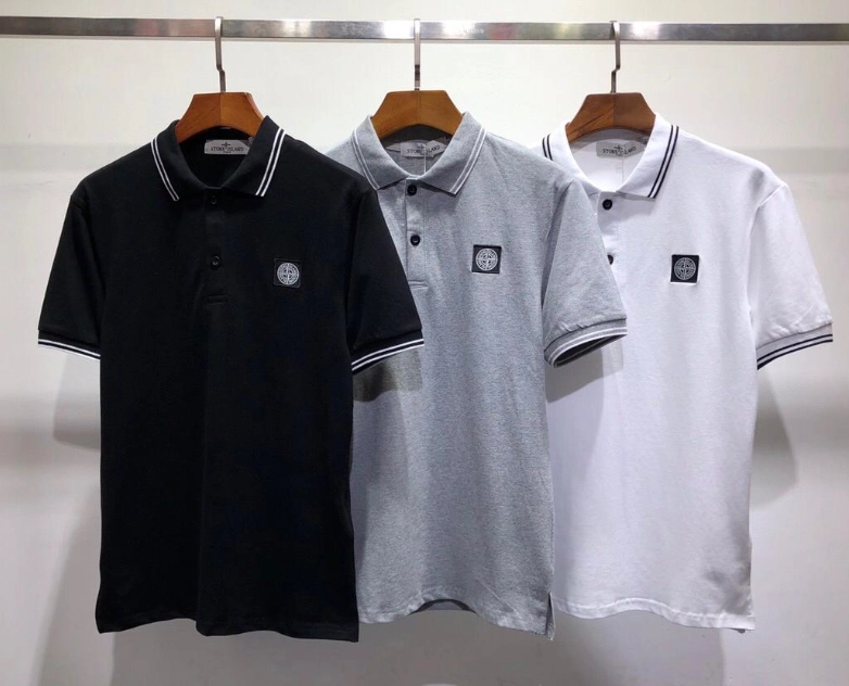 Stone Island Compass Logo Polo Shirt - Black with White Trim