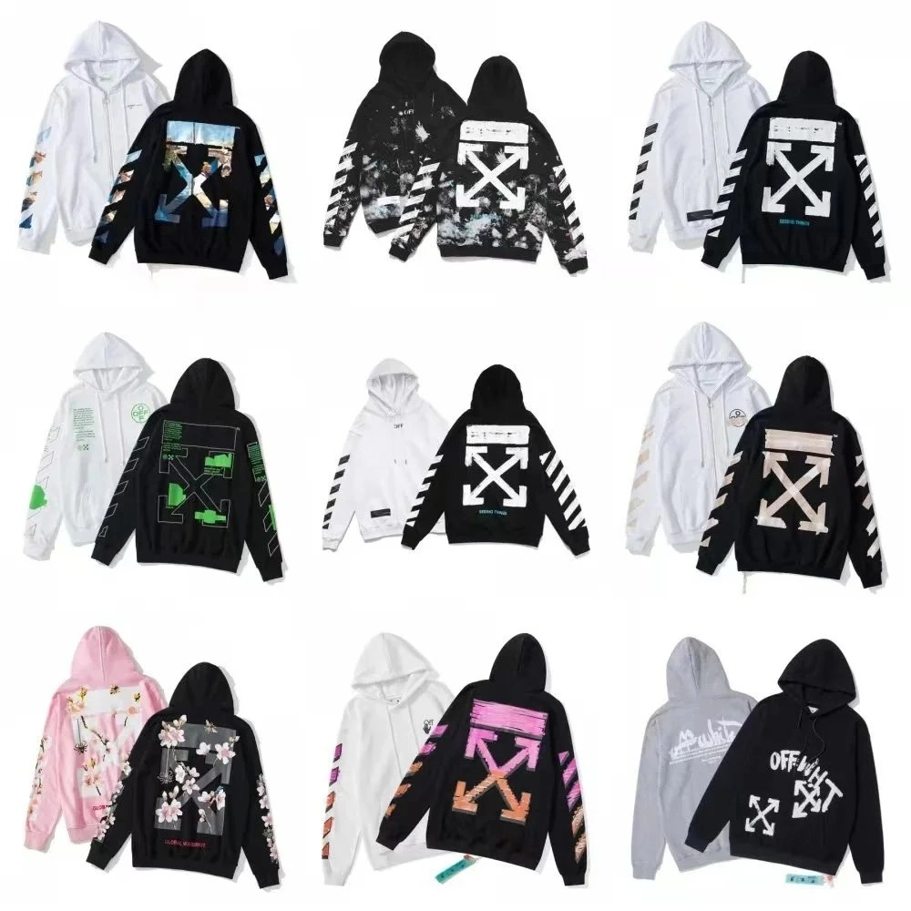 Off-White Diag Arrow Hoodie Black Floral Print Graphic Zip-Up