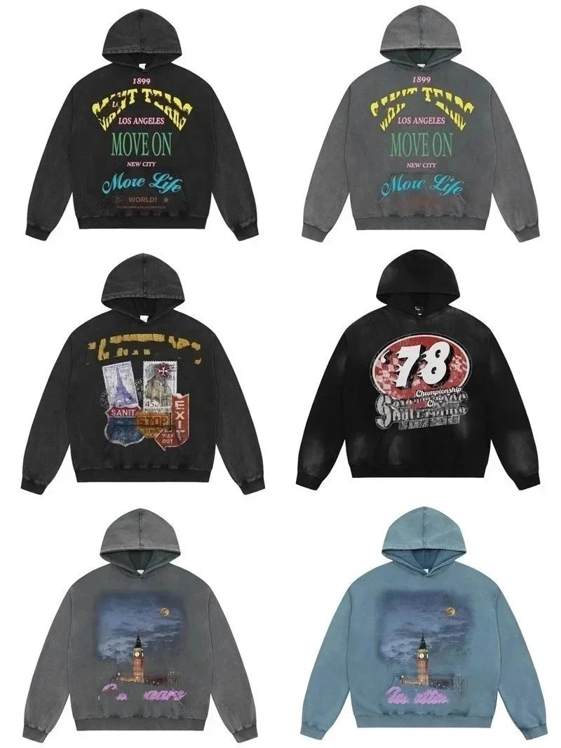 Saint Tens Move On Distressed Hoodie - Black Vintage Print