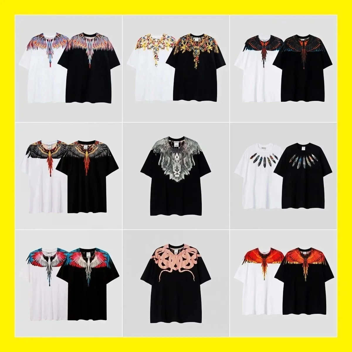 Marcelo Burlon Wing Print T-Shirt Black Multicolor Feather Design