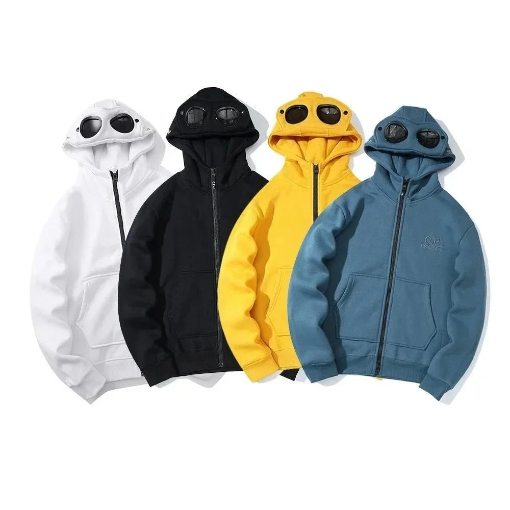 C.P. Company Goggle Hoodie Zip-Up Sweatshirt - White/Black/Yellow/Blue