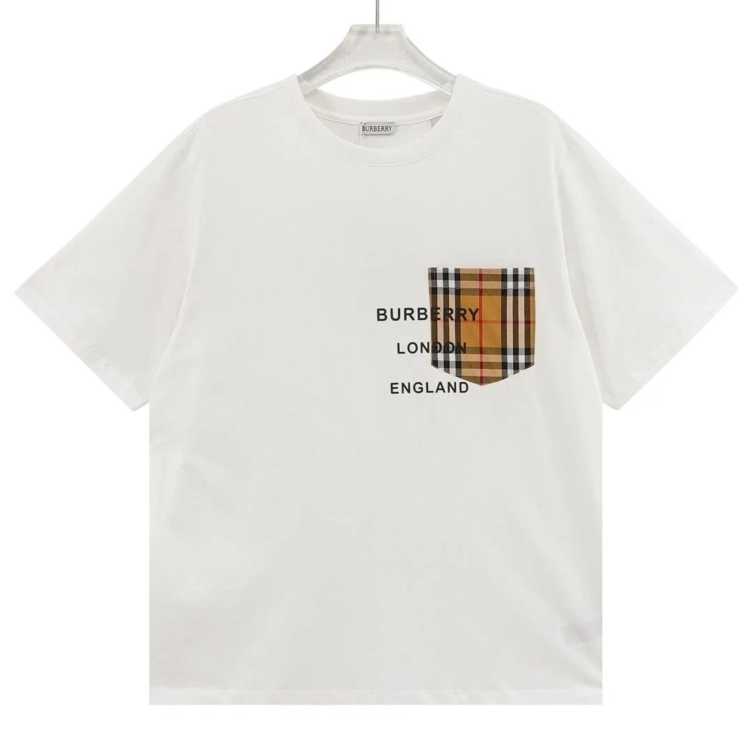 Burberry White T-Shirt with Iconic Check Pocket and Logo Print
