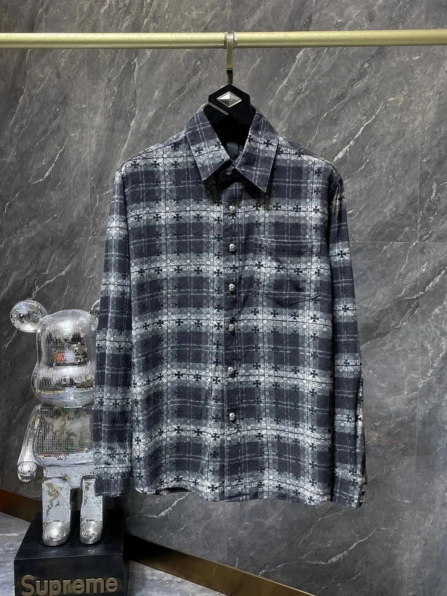 Supreme Floral-Plaid Long-Sleeve Button-Up Shirt Black