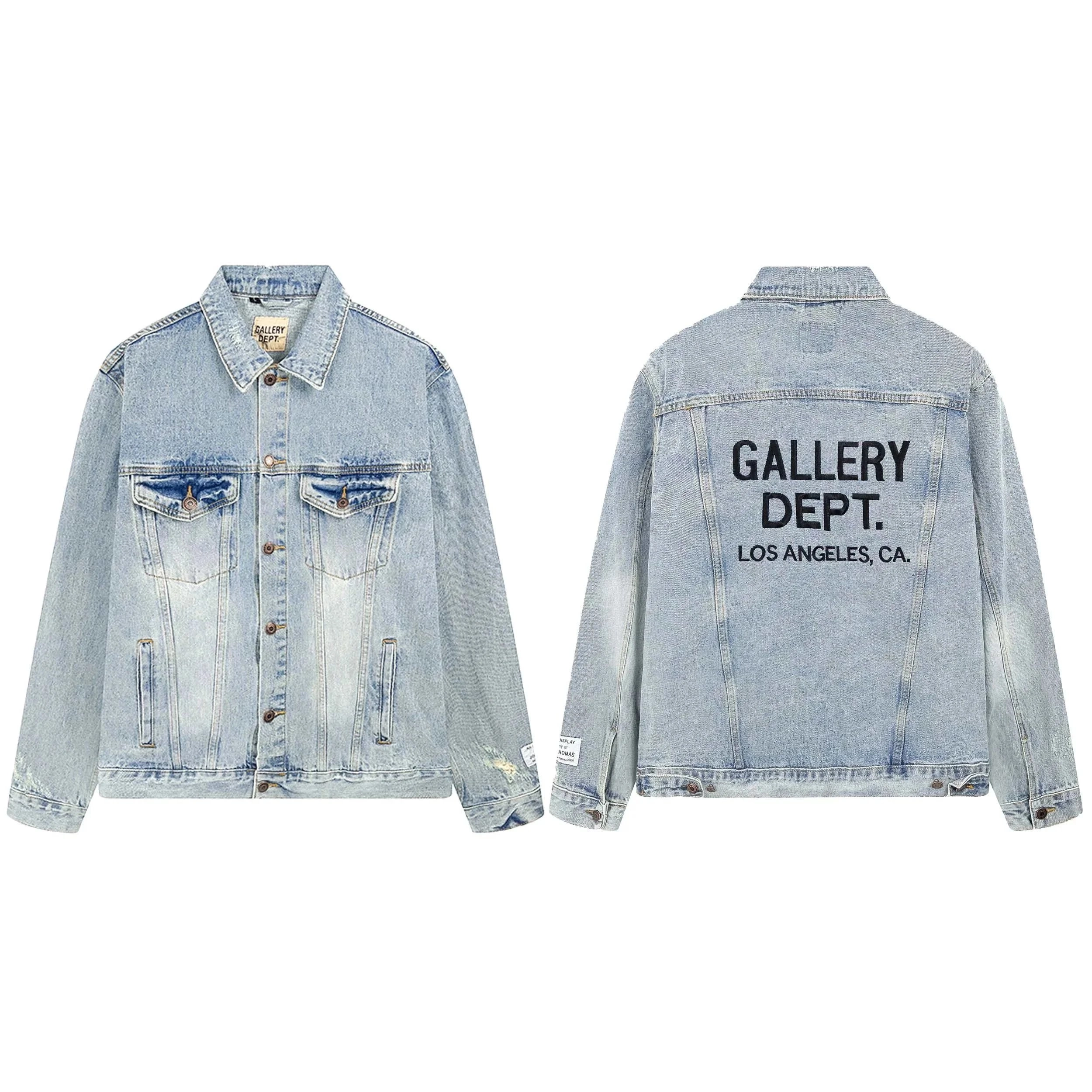 Gallery Dept. Distressed Light Wash Denim Jacket with Back Logo