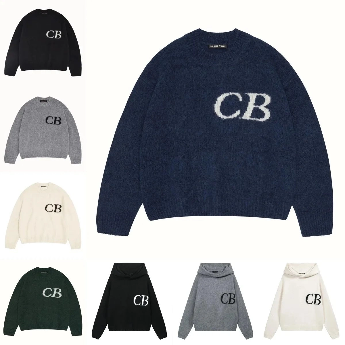 Cole Buxton CB Logo Knit Sweater Navy Blue Oversized Fit