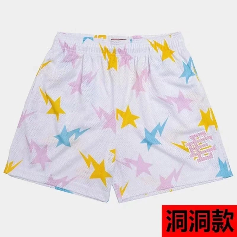 A Bathing Ape Star Mesh Shorts - White Multi-Color Lightning Print