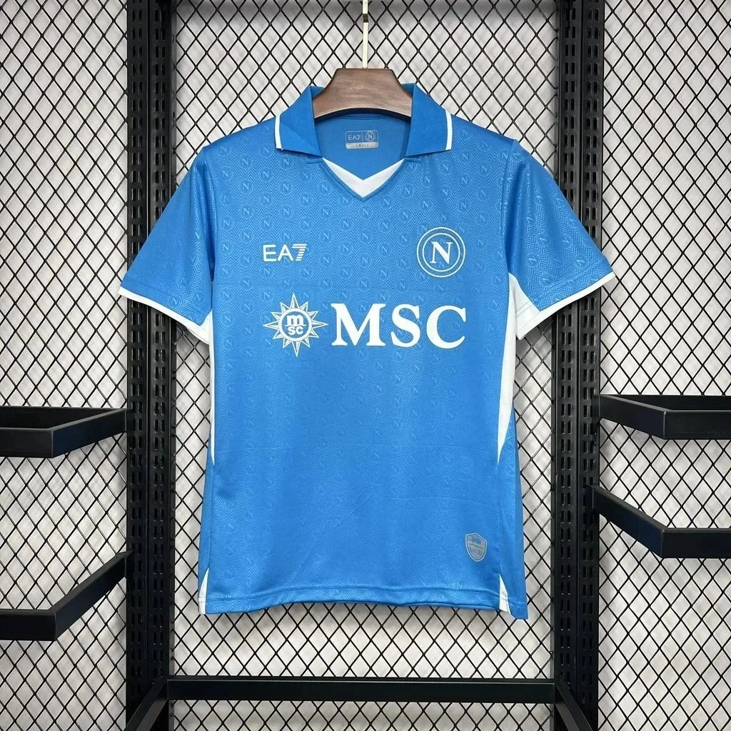 Napoli 2023-24 Home Jersey Blue Patterned V-Neck with MSC Sponsor