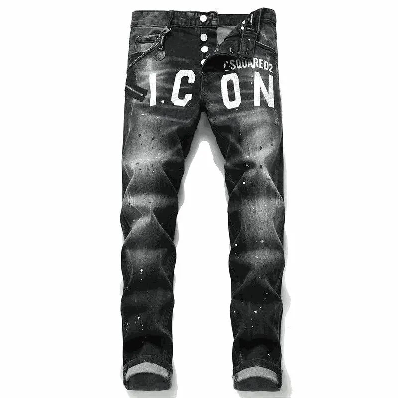 DSQUARED2 ICON Distressed Black Denim Jeans with Paint Splatter