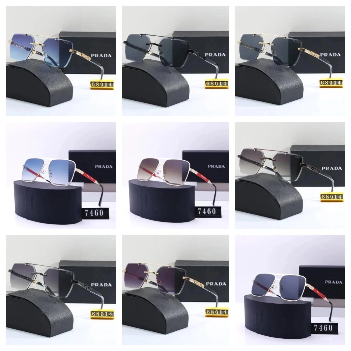 Prada 68014 Gold-Frame Rimless Sunglasses with Gradient Lens