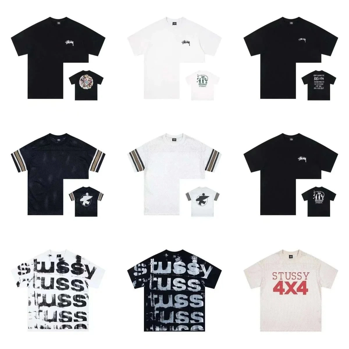 Stussy 4X4 Mesh T-Shirt Beige Textured Graphic Print