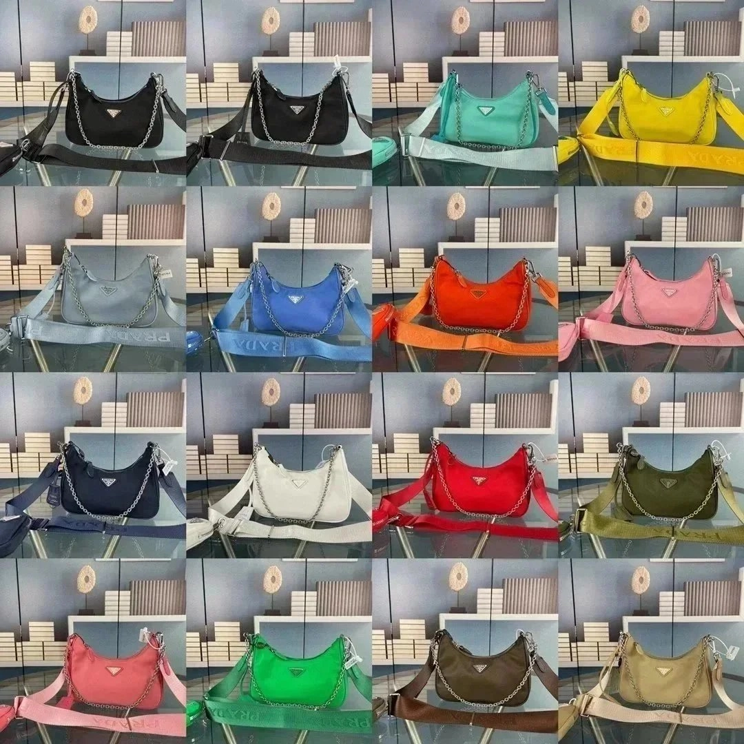 Prada Re-Nylon Mini Shoulder Bag with Chain Strap and Logo Webbing