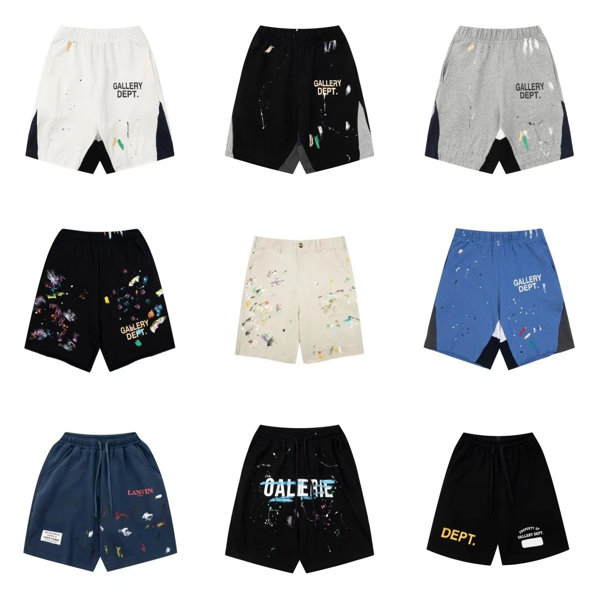 Gallery Dept Paint-Splatter Shorts - Black with Logo Print