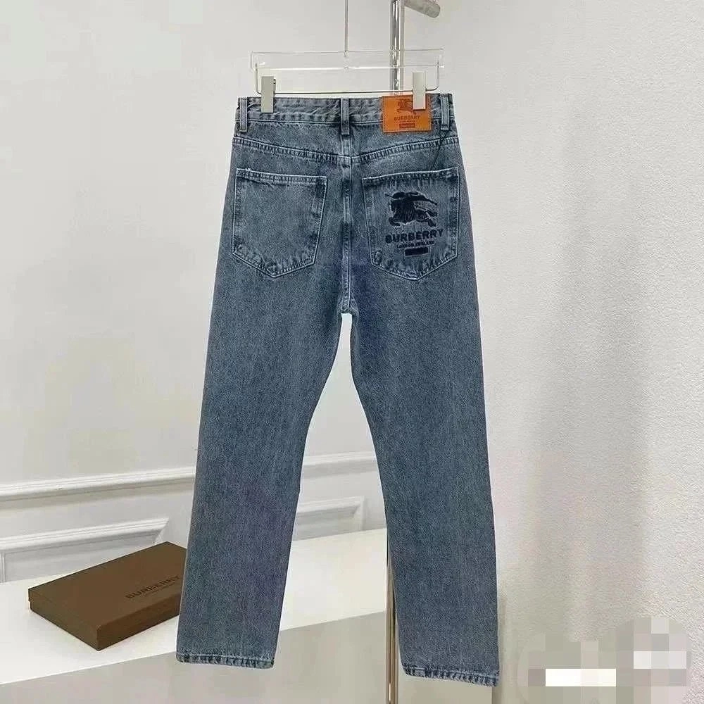 Burberry Equestrian Knight Logo Straight-Leg Denim Jeans Blue