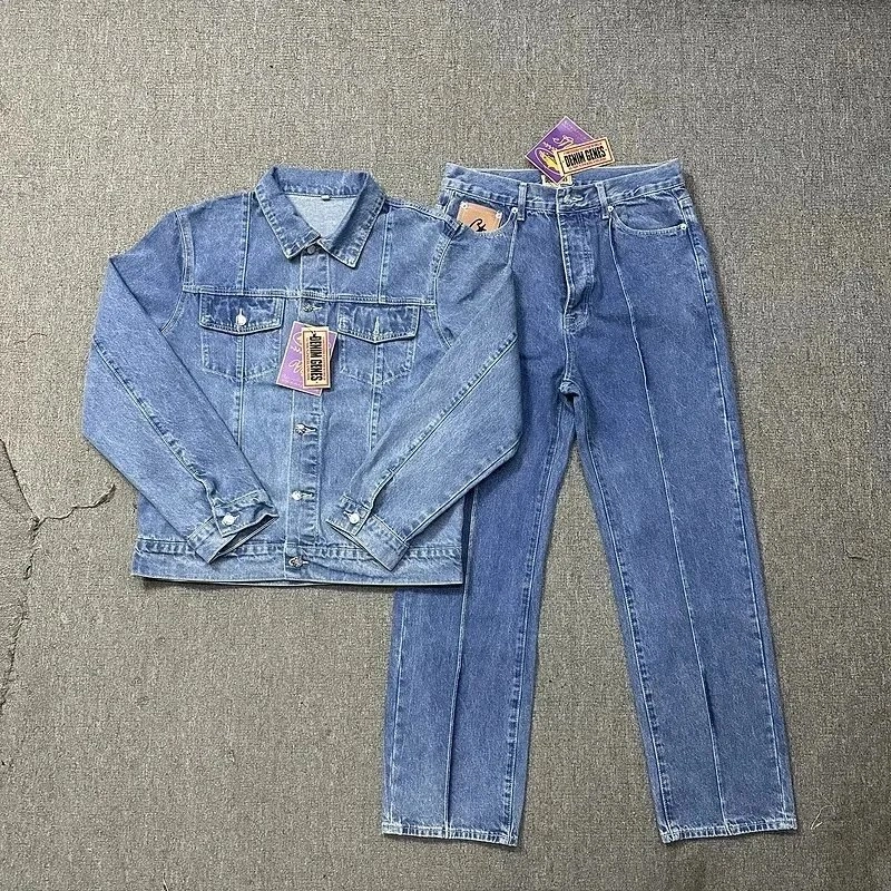 Chum Furs Denim Jacket and Straight-Leg Jeans Set - Light Wash