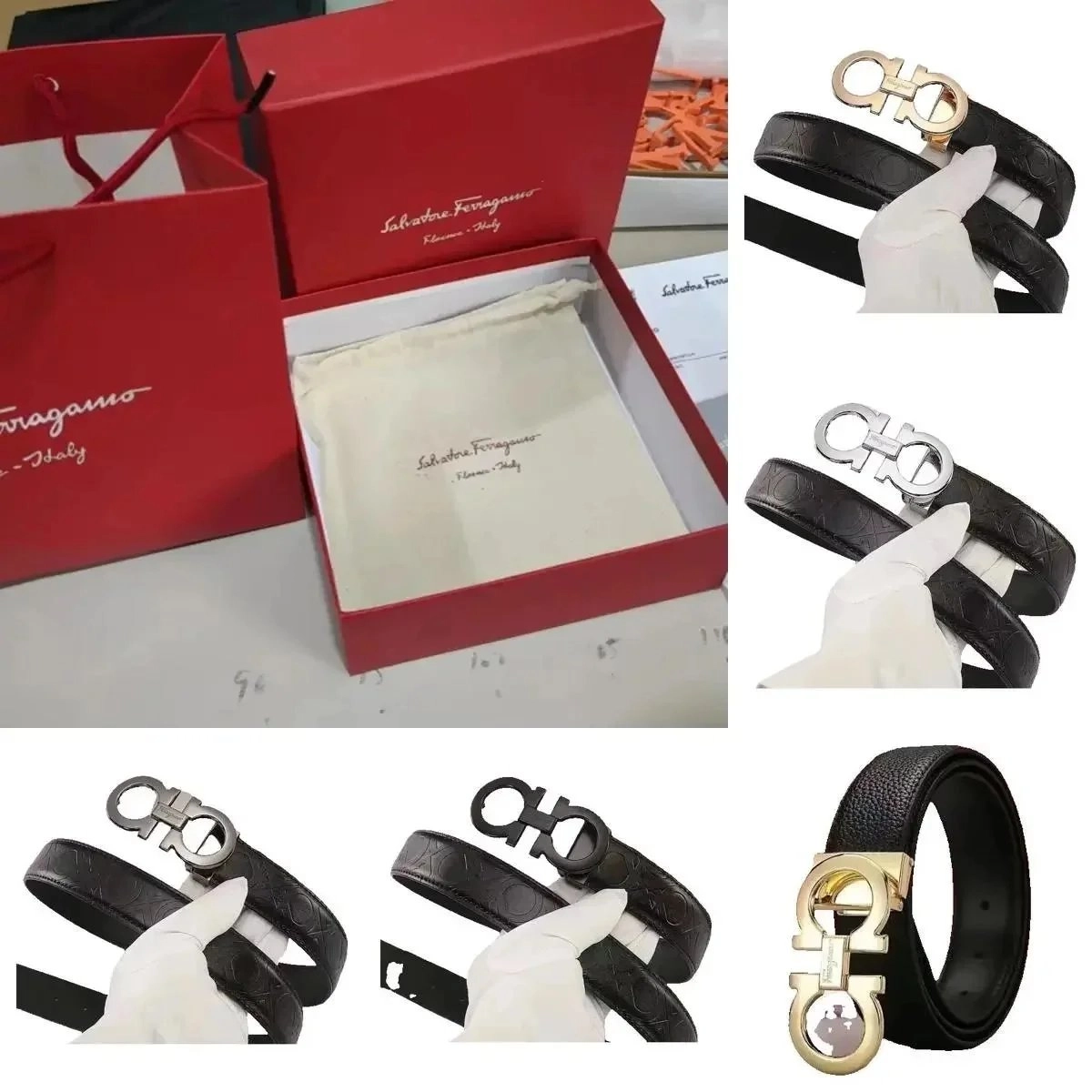 Salvatore Ferragamo Gancini Belt Black Leather Gold Buckle