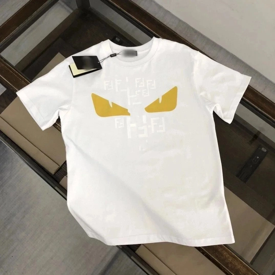 Fendi Monster Eyes White Cotton T-Shirt with Yellow Graphic