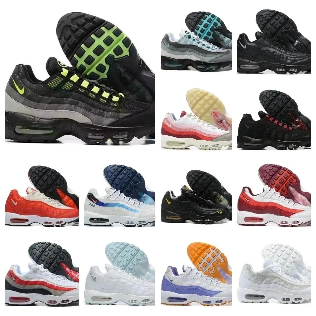 Nike Air Max 95 Black Volt Green Mesh Upper Visible Air Sole