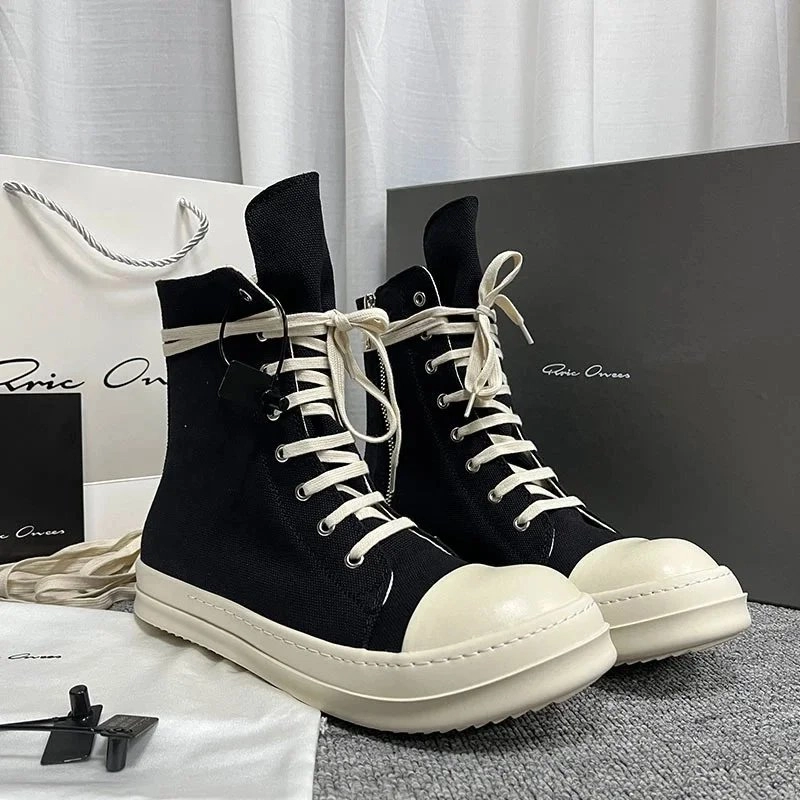 Rick Owens Drkshdw High-Top Canvas Sneakers Black Cream