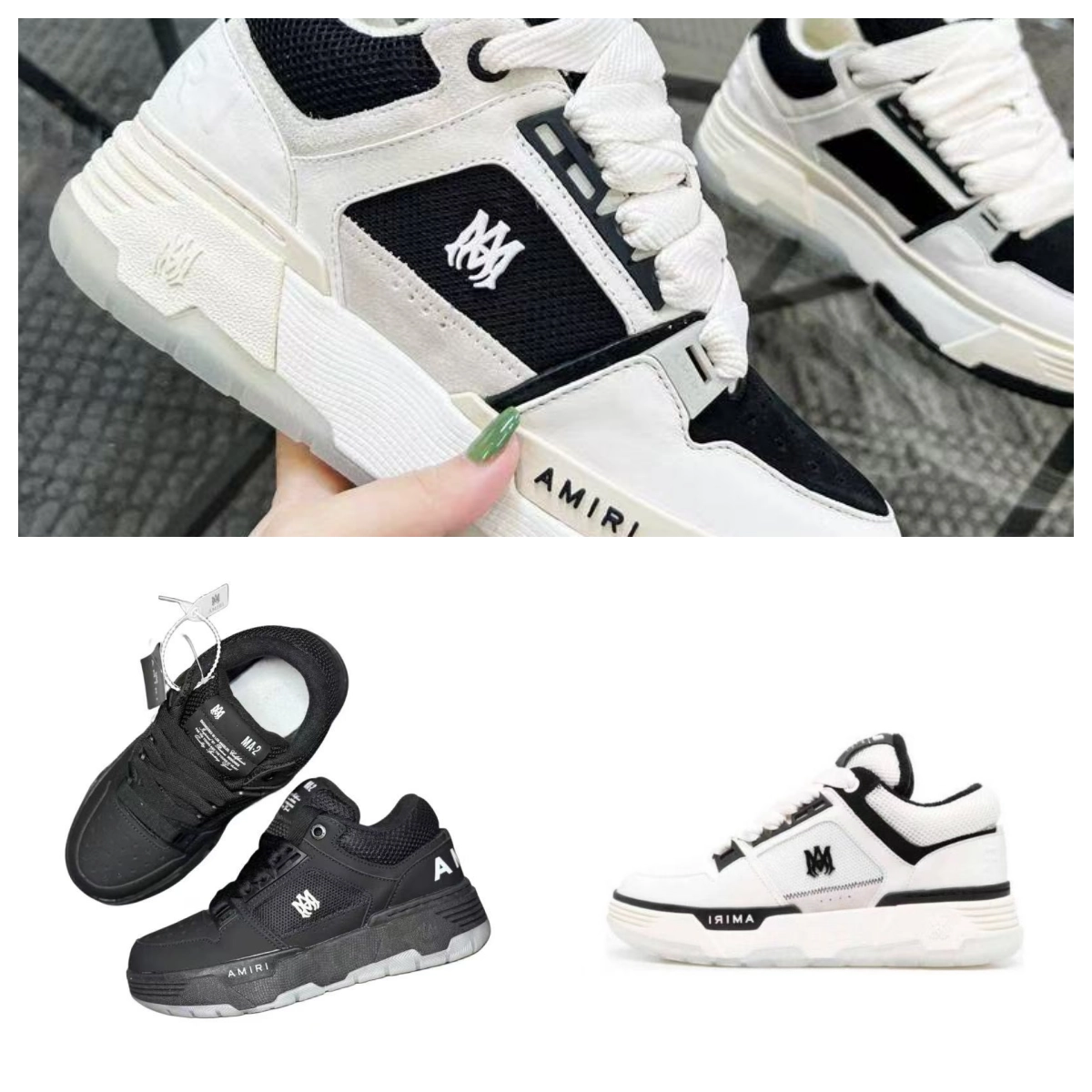 AMIRI MM2 Low-Top Sneakers White Black Mesh Overlay