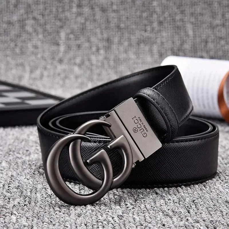 Gucci Double G Buckle Black Leather Belt with Matte Finish