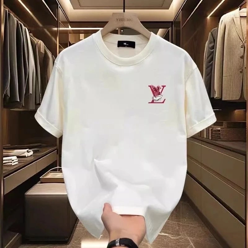 Yzee.MC White Cotton T-Shirt with Embroidered Red LV Logo