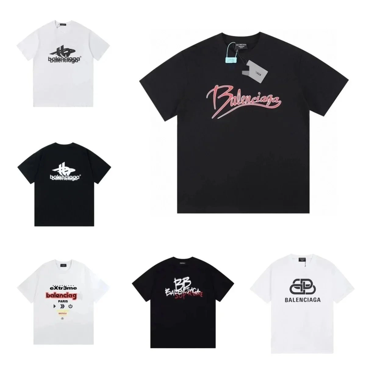Balenciaga Script Logo Oversized T-Shirt Black Pink Gradient
