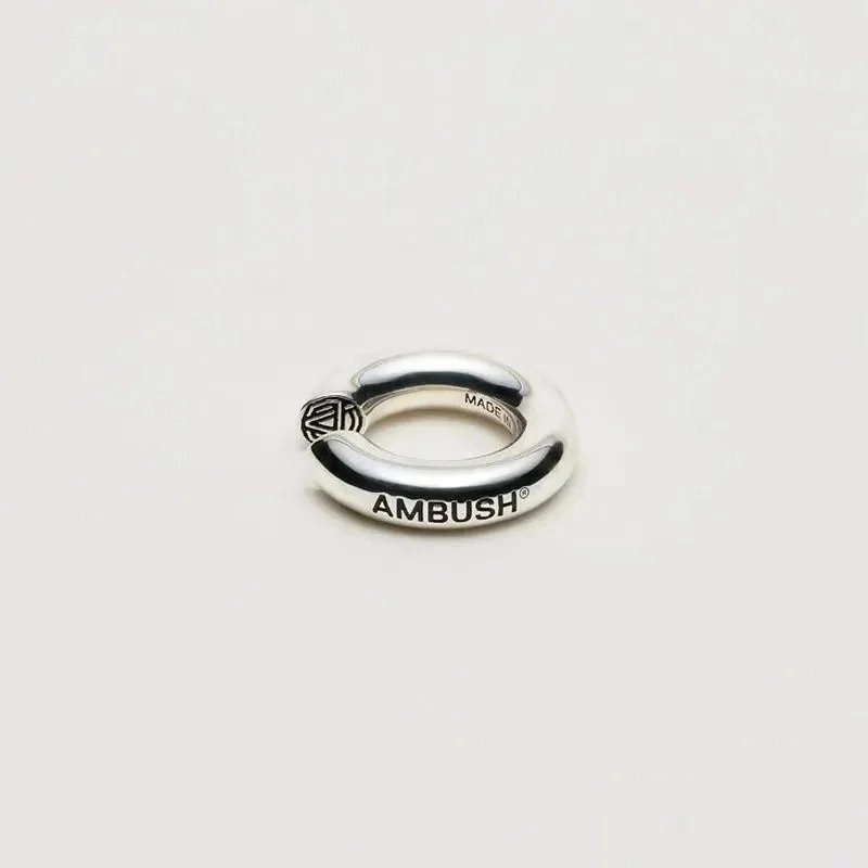 AMBUSH Silver Logo-Engraved Ring with Geometric Pattern