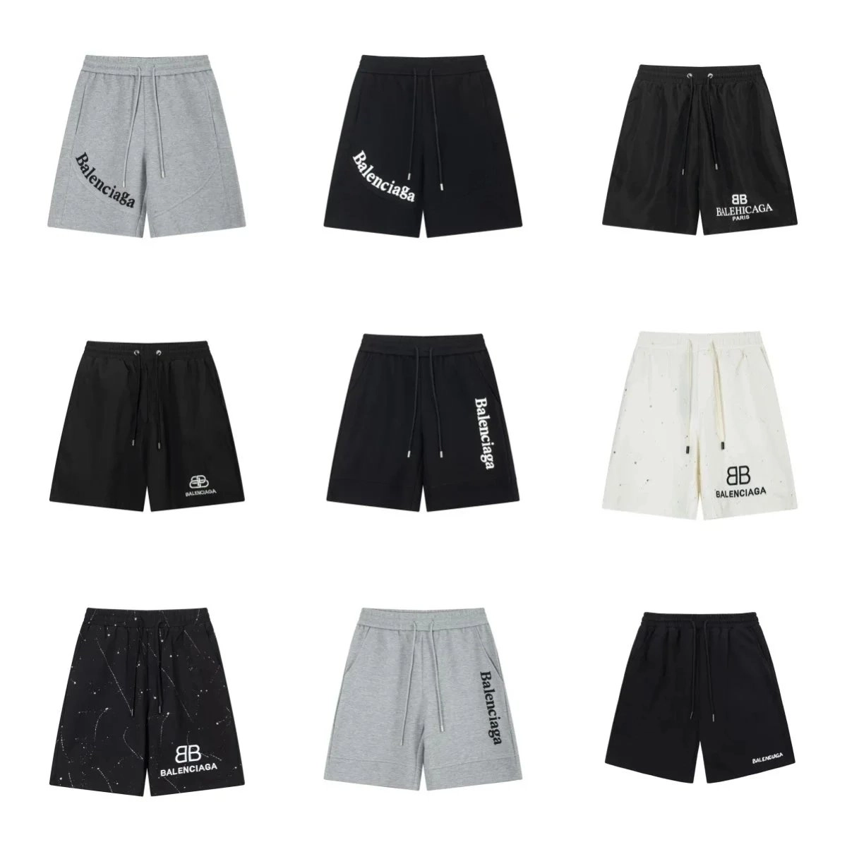 Balenciaga Logo-Print Drawstring Shorts - Black Speckled