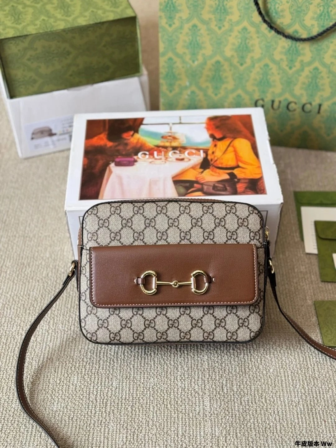 Gucci Horsebit 1955 Small Shoulder Bag GG Canvas Beige Brown