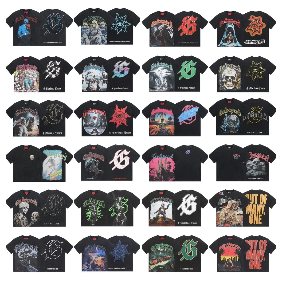 Godspeed E Pluribus Unum Graphic T-Shirt Black Skull Eye Design