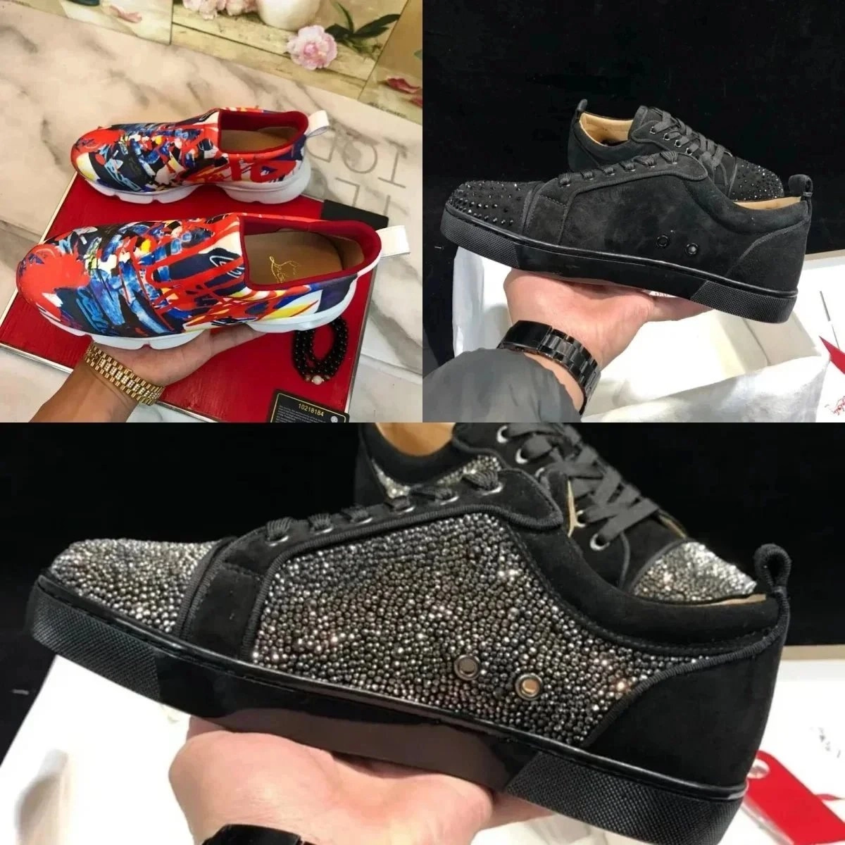 Christian Louboutin Louis Junior Spikes Black Suede Sneakers