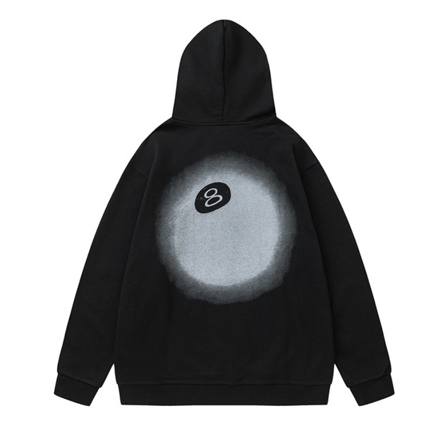 8-Ball Black Hoodie with Gradient 8 Ball Print Back