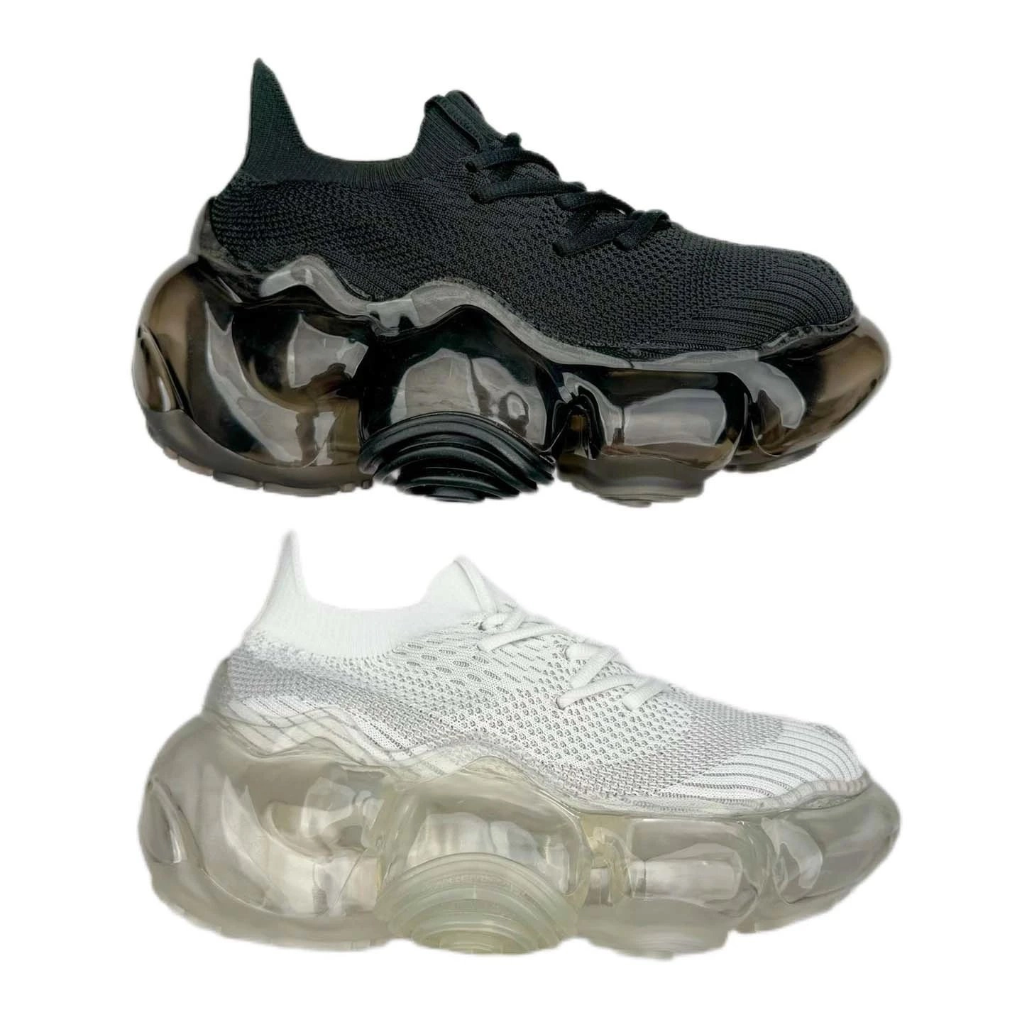 Cloud Bubble Sole Knit Sneakers - Black and White Transparent