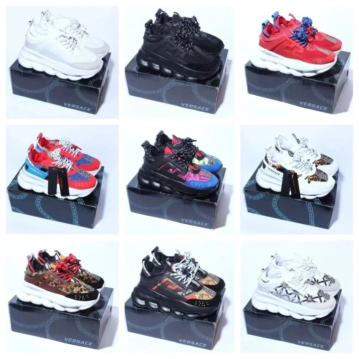 Versace Chain Reaction Sneakers - White Mesh with Chunky Sole