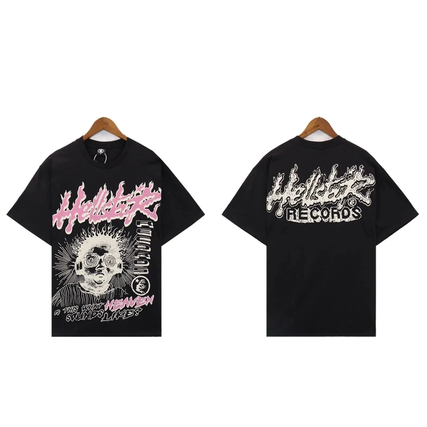 Hellcat Records Distorted Graphic Black T-Shirt with Pink Flames