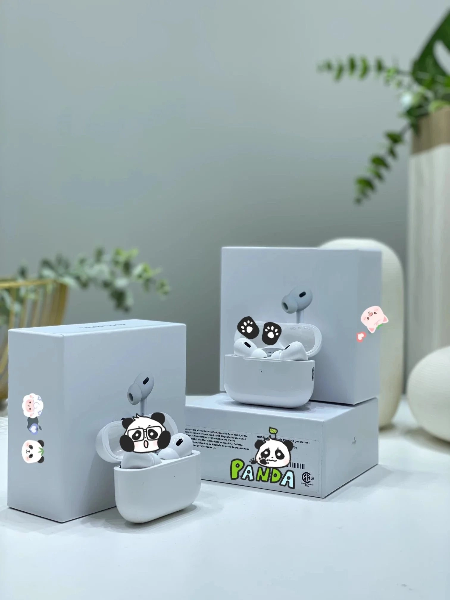 Apple AirPods Pro 2nd Generation White with Panda Stickers