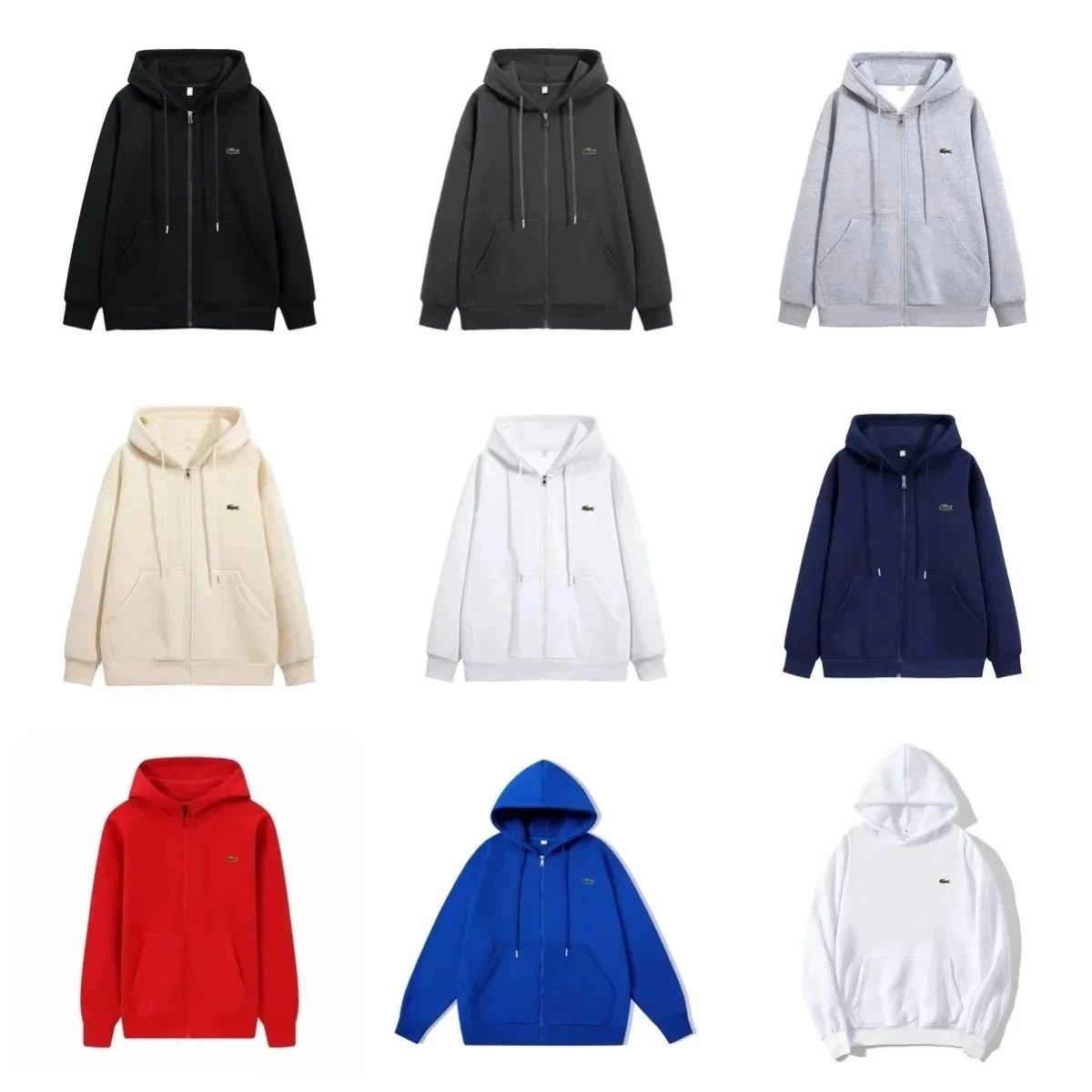 Lacoste Classic Zip-Up Hoodie with Crocodile Logo - Black