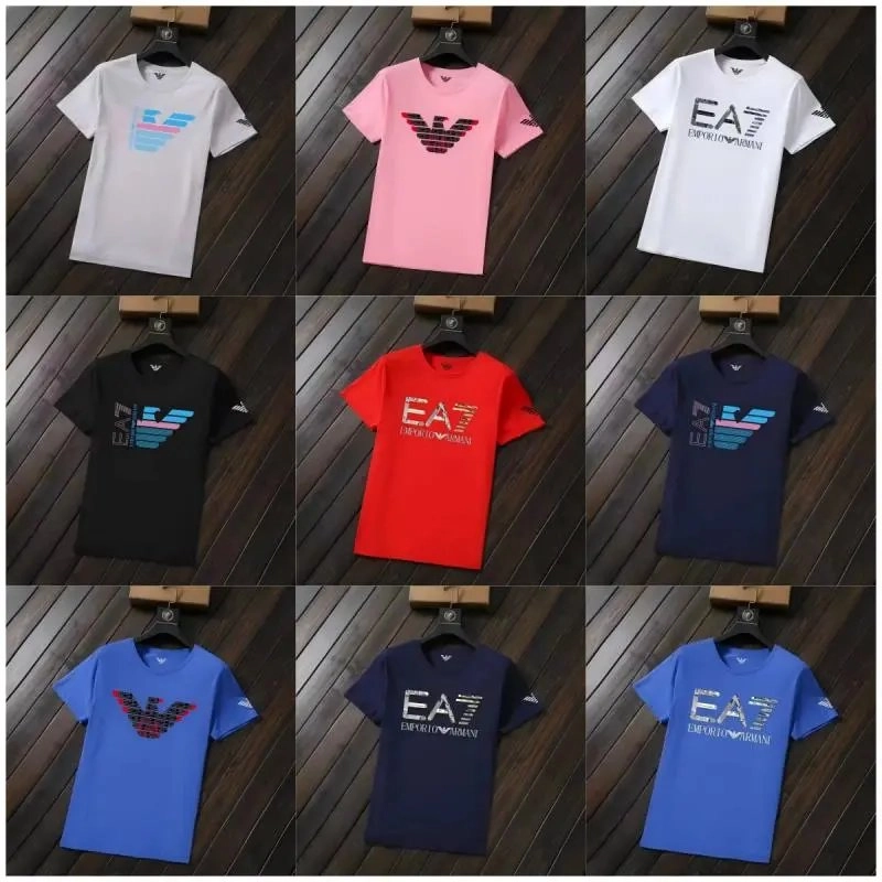 EA7 Emporio Armani Logo Print Short Sleeve T-Shirt - White Blue Gradient