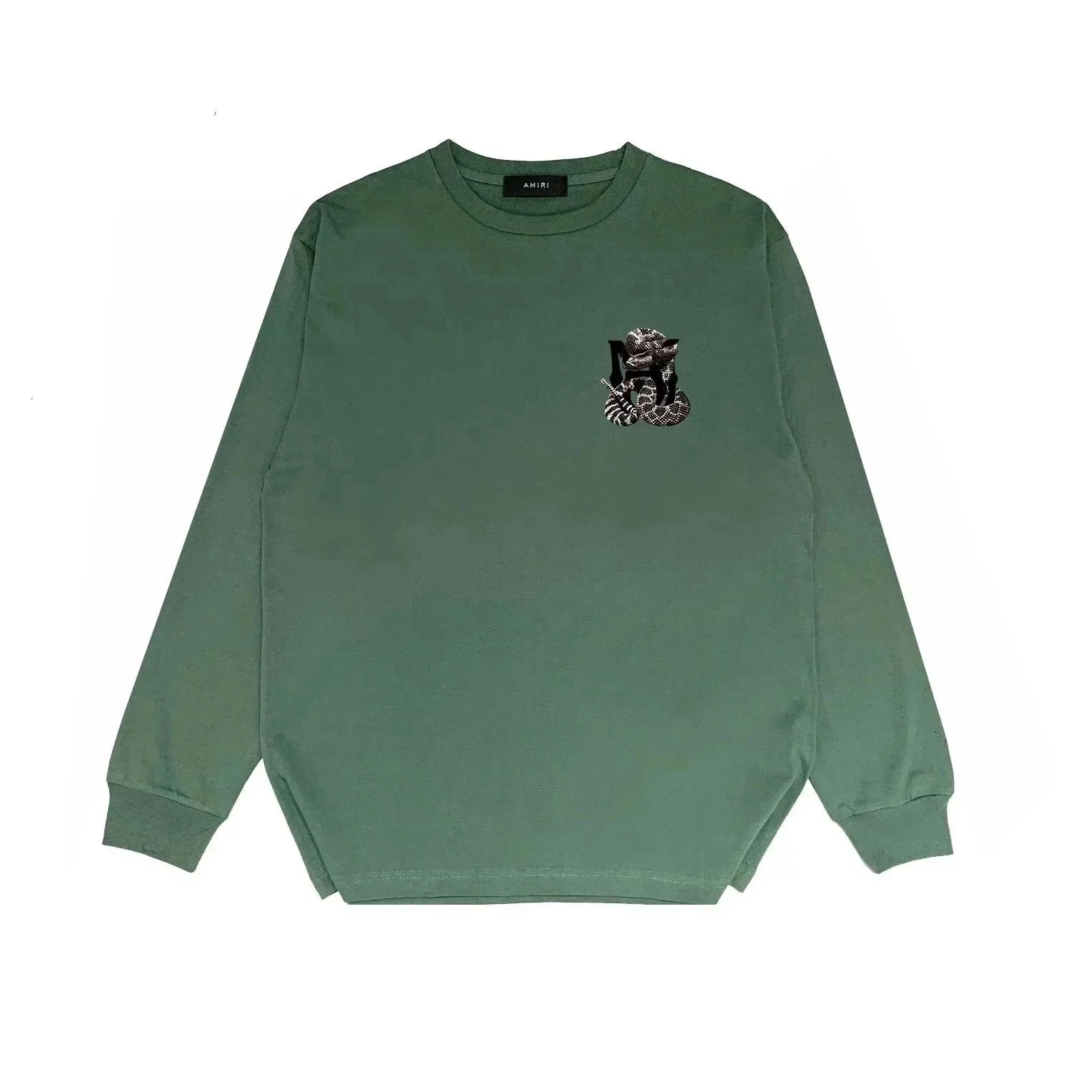 AMIRI Snake-Embroidered Olive Green Long Sleeve Crewneck